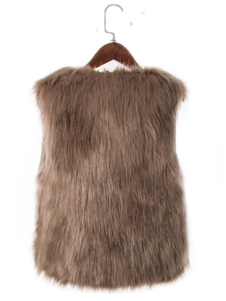 Pretty Cute Elegant Faux Fox Fur Vest Fashion Women Overcoat - Khaki