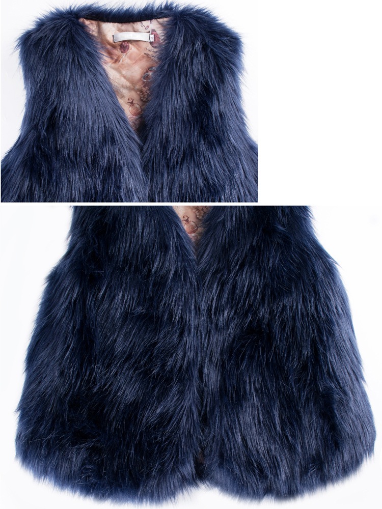 Pretty Cute Elegant Faux Fox Fur Vest Fashion Women Overcoat - Black