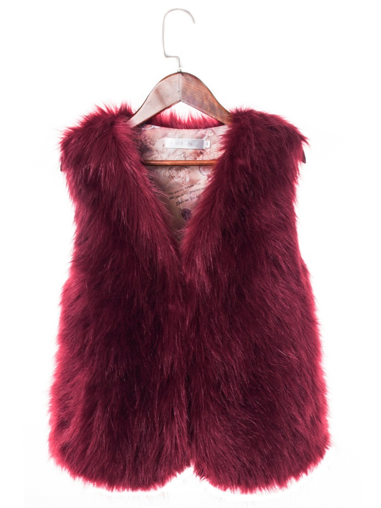 Pretty Cute Elegant Faux Fox Fur Vest Fashion Women Overcoat - Red 01