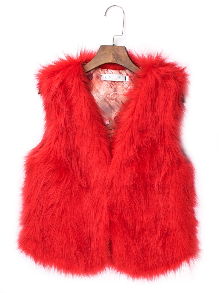 Pretty Cute Elegant Faux Fox Fur Vest Fashion Women Overcoat - Red 02
