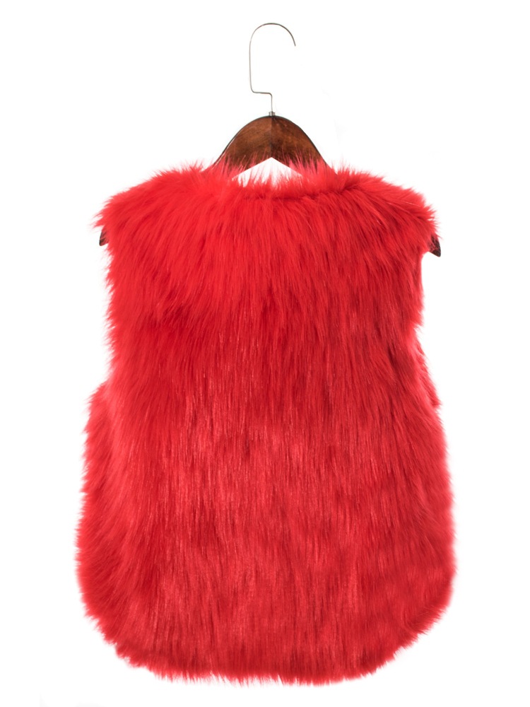 Pretty Cute Elegant Faux Fox Fur Vest Fashion Women Overcoat - Red 02