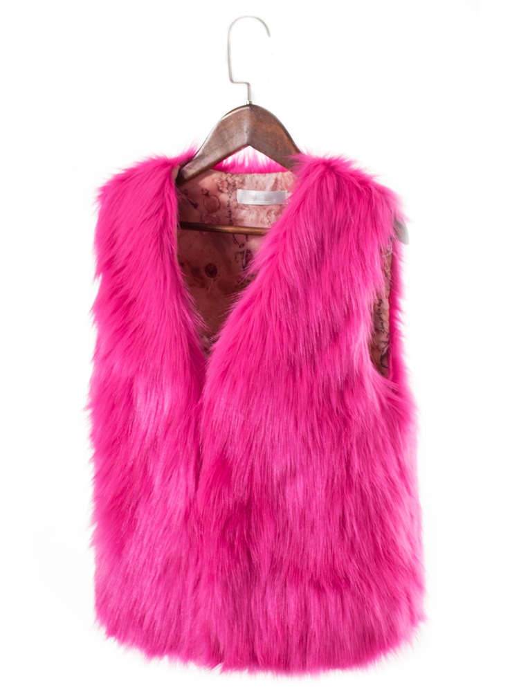 Pretty Cute Elegant Faux Fox Fur Vest Fashion Women Overcoat - Rose