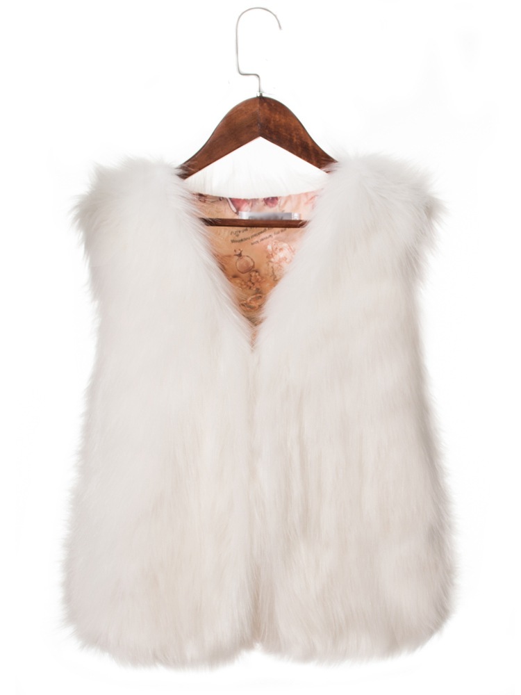 Pretty Cute Elegant Faux Fox Fur Vest Fashion Women Overcoat - White