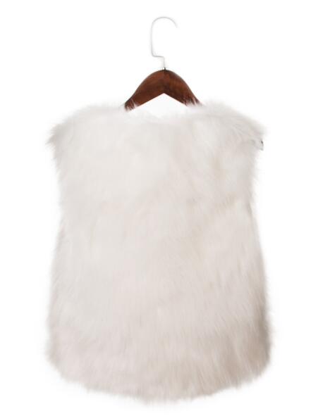 Pretty Cute Elegant Faux Fox Fur Vest Fashion Women Overcoat - White