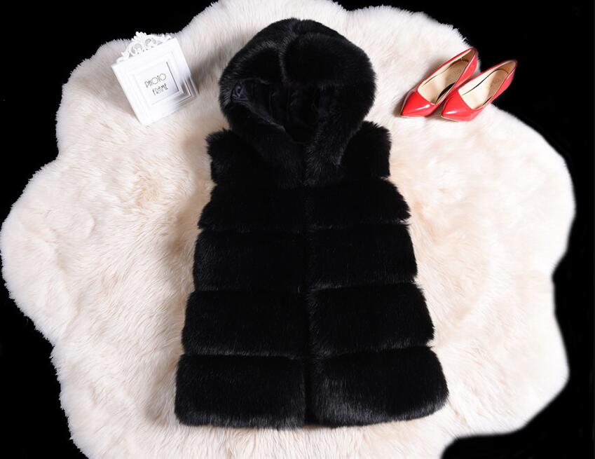 Pretty Cute Elegant Faux Lady Fur Vest Fashion Women Overcoat - Black