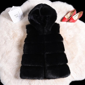 Pretty Cute Elegant Faux Lady Fur Vest Fashion Women Overcoat - Black