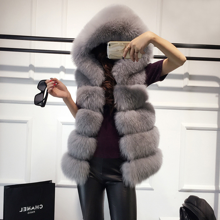 Pretty Cute Elegant Faux Lady Fur Vest Fashion Women Overcoat - Grey