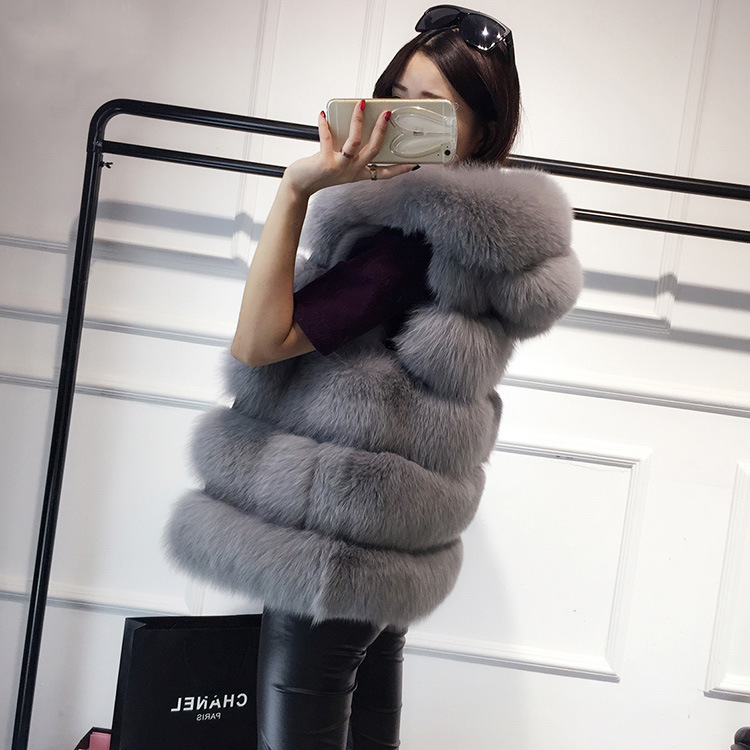 Pretty Cute Elegant Faux Lady Fur Vest Fashion Women Overcoat - Grey