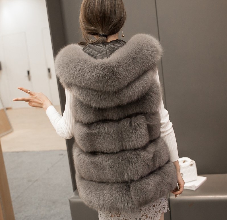 Pretty Cute Elegant Faux Lady Fur Vest Fashion Women Overcoat - Grey