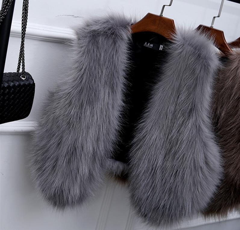 Pretty Winter Elegant Faux Lady Fur Vest Fashion Women Overcoat - Grey