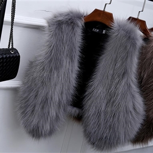 Pretty Winter Elegant Faux Lady Fur Vest Fashion Women Overcoat - Grey