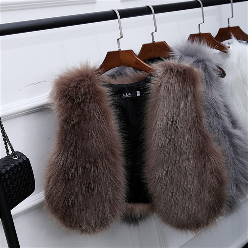 Pretty Winter Elegant Faux Lady Fur Vest Fashion Women Overcoat - Khaki