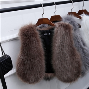 Pretty Winter Elegant Faux Lady Fur Vest Fashion Women Overcoat - Khaki