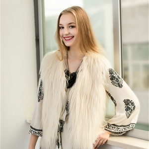 Pretty Winter Elegant Faux Lady Fur Vest Fashion Women Waistcoat - Beige