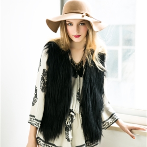 Pretty Winter Elegant Faux Lady Fur Vest Fashion Women Waistcoat - Black