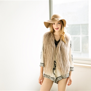 Pretty Winter Elegant Faux Lady Fur Vest Fashion Women Waistcoat - Khaki