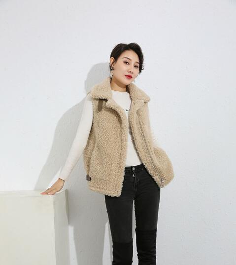 Pretty Winter Elegant Faux Lamb Fur Vest Fashion Women Overcoat - Beige