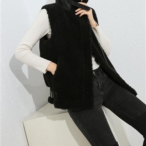 Pretty Winter Elegant Faux Lamb Fur Vest Fashion Women Overcoat - Black