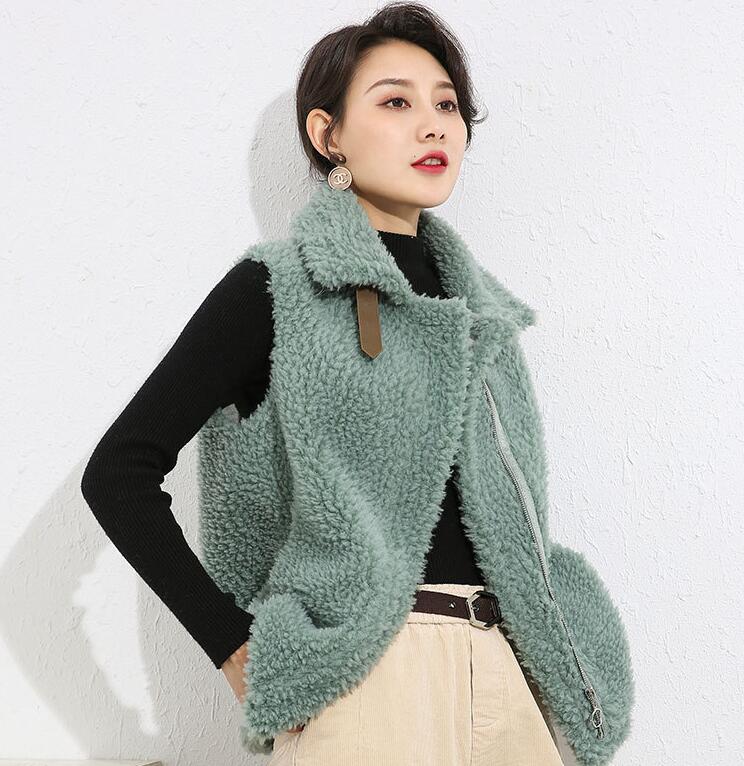 Pretty Winter Elegant Faux Lamb Fur Vest Fashion Women Overcoat - Green