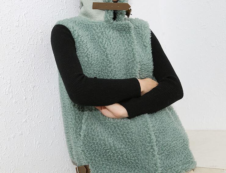 Pretty Winter Elegant Faux Lamb Fur Vest Fashion Women Overcoat - Green