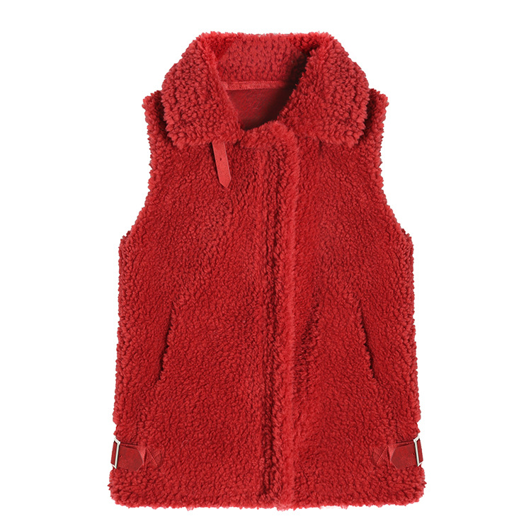 Pretty Winter Elegant Faux Lamb Fur Vest Fashion Women Overcoat - Red