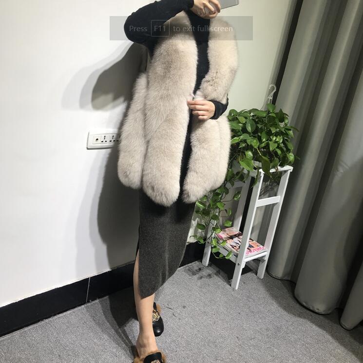 Pretty Winter Elegant Real Fox Fur Vest Fashion Women Overcoat - Apricot