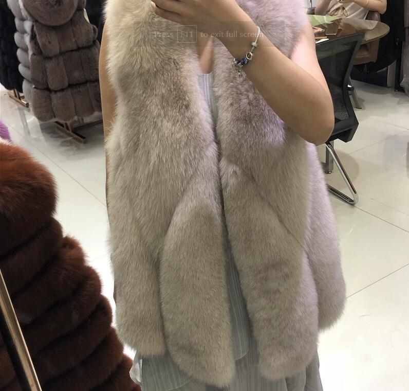 Pretty Winter Elegant Real Fox Fur Vest Fashion Women Overcoat - Apricot