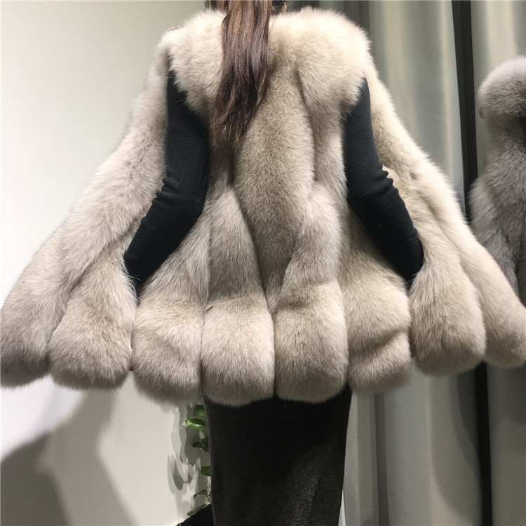 Pretty Winter Elegant Real Fox Fur Vest Fashion Women Overcoat - Apricot