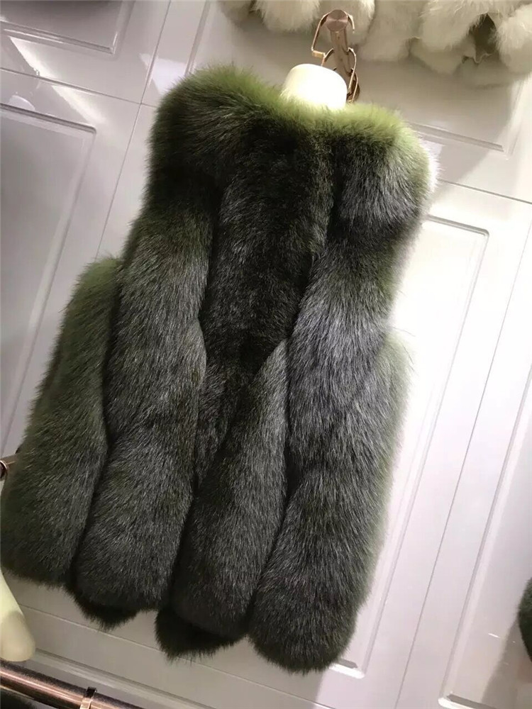 Pretty Winter Elegant Real Fox Fur Vest Fashion Women Overcoat - Green