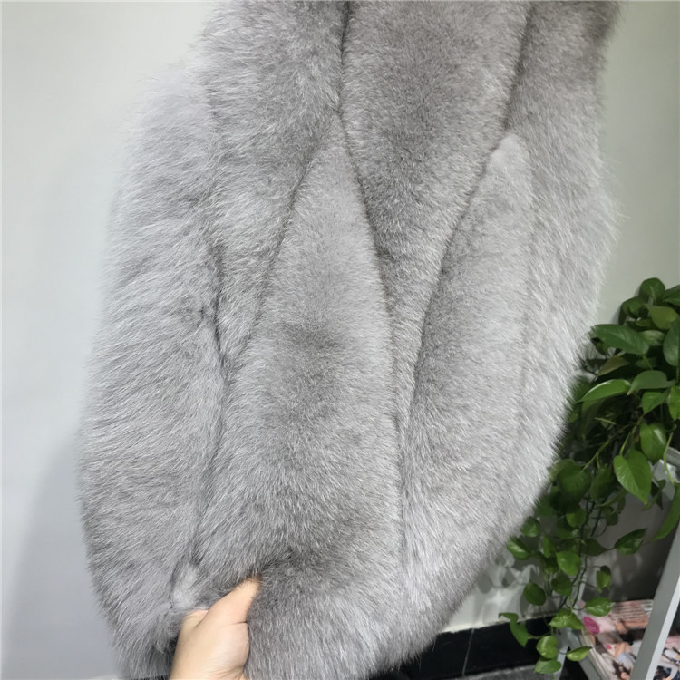Pretty Winter Elegant Real Fox Fur Vest Fashion Women Overcoat - Grey 01