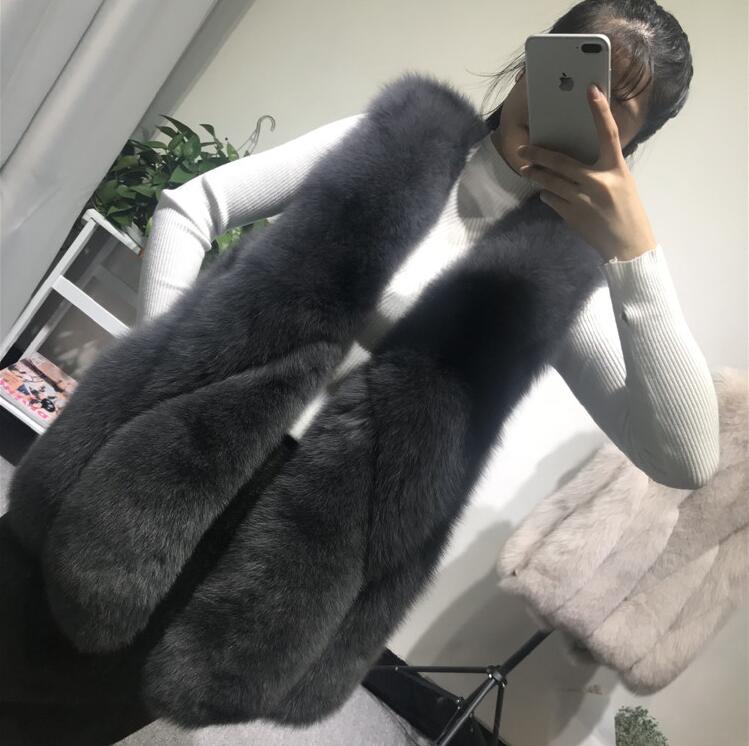 Pretty Winter Elegant Real Fox Fur Vest Fashion Women Overcoat - Grey 02