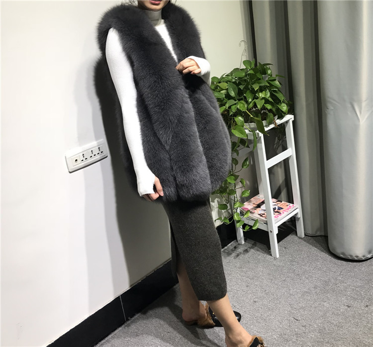 Pretty Winter Elegant Real Fox Fur Vest Fashion Women Overcoat - Grey 02