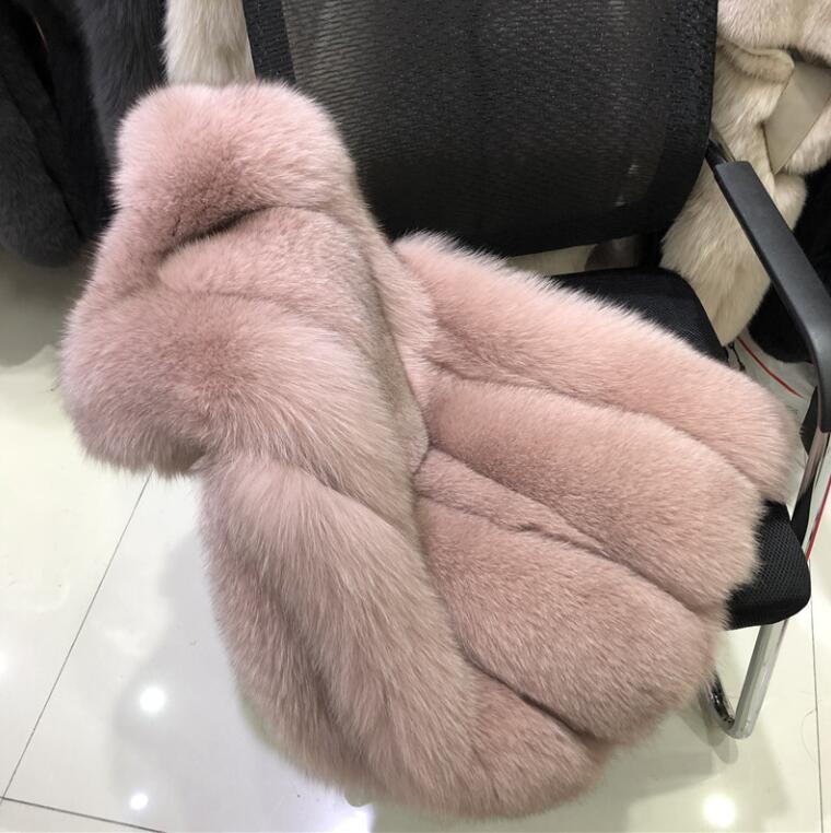 Pretty Winter Elegant Real Fox Fur Vest Fashion Women Overcoat - Pink