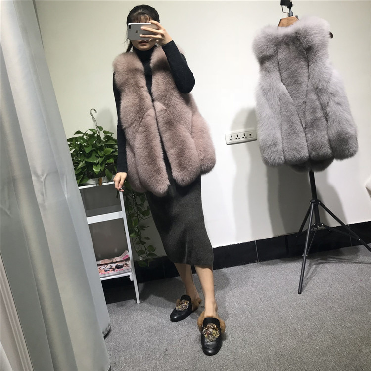 Pretty Winter Elegant Real Fox Fur Vest Fashion Women Overcoat - White
