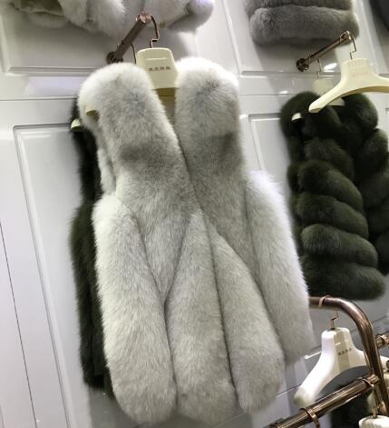 Pretty Winter Elegant Real Fox Fur Vest Fashion Women Overcoat - White