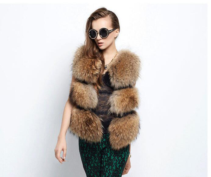 Raccoon Elegant Faux Fur Vest Fashion Girl Overcoat - Yellow