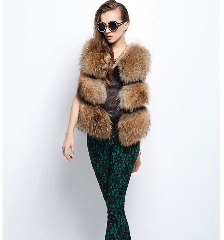 Raccoon Elegant Faux Fur Vest Fashion Girl Overcoat - Yellow