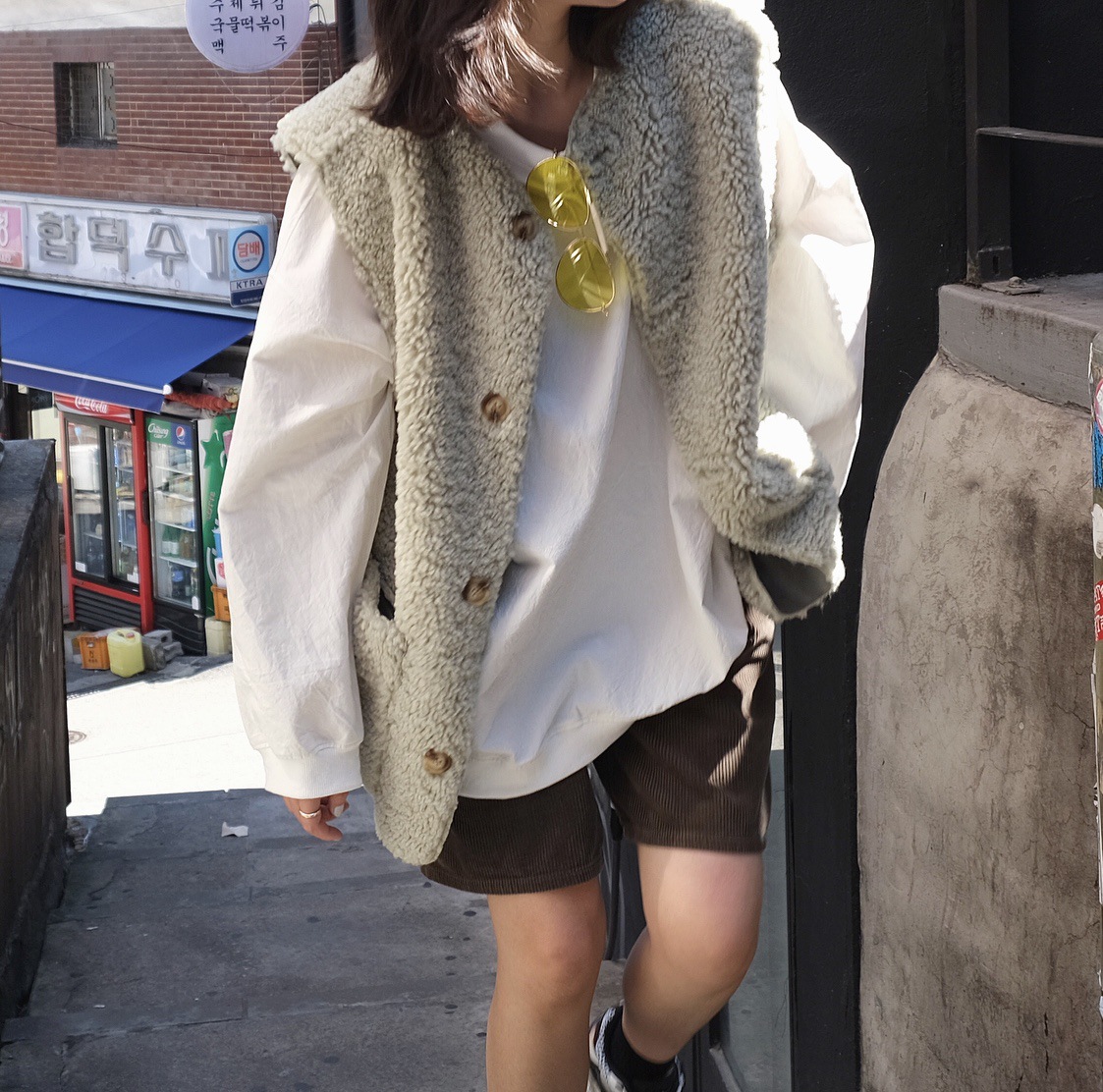 Reversible Winter Elegant Faux Lamb Fur Vest Fashion Women Overcoat - Green