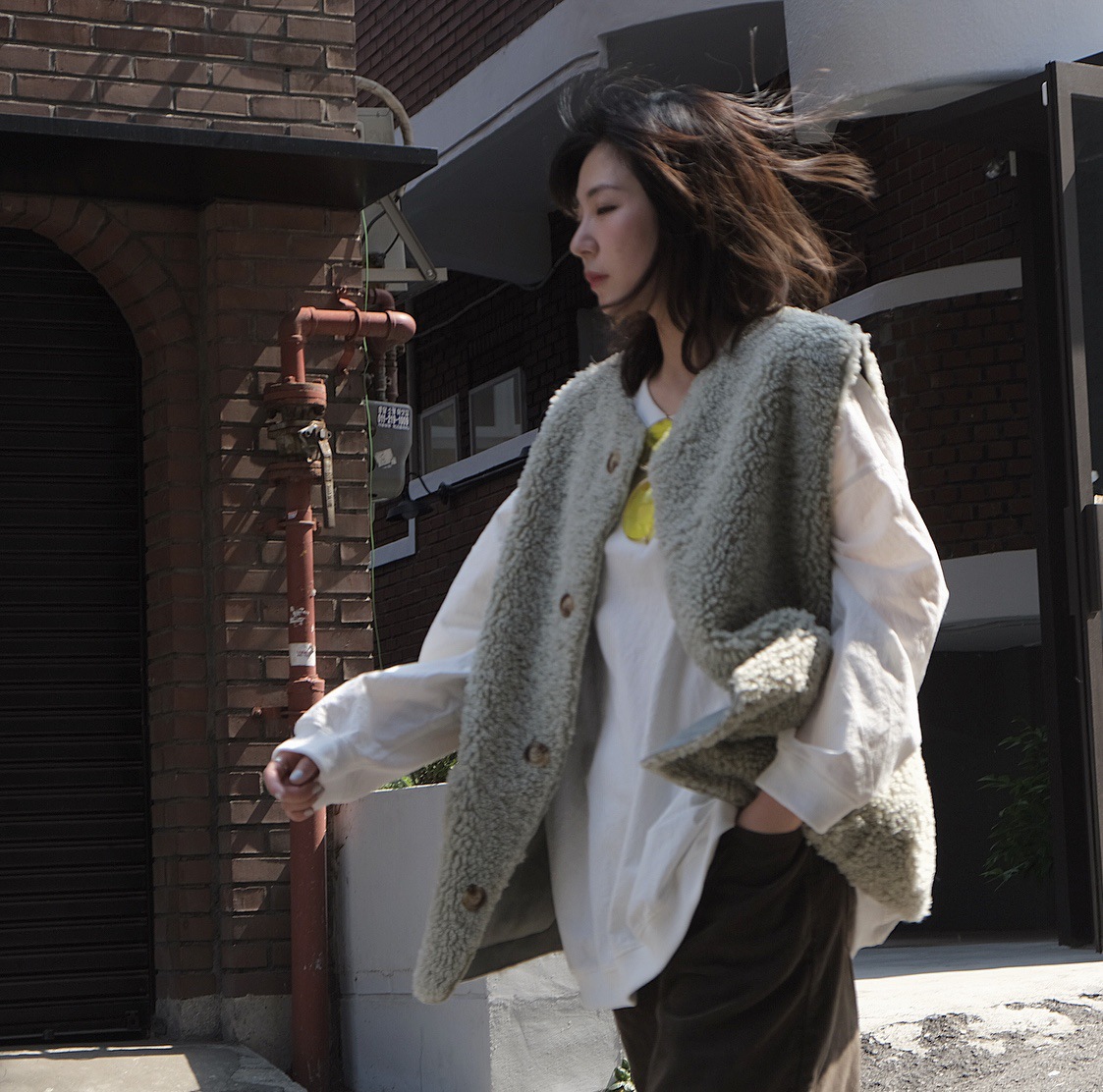 Reversible Winter Elegant Faux Lamb Fur Vest Fashion Women Overcoat - Green