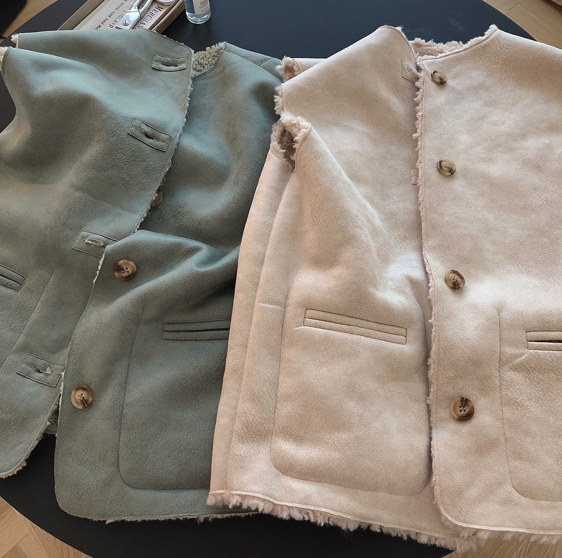 Reversible Winter Elegant Faux Lamb Fur Vest Fashion Women Overcoat - Green