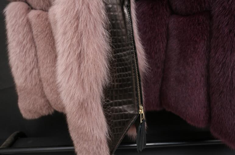 Splicing Long Furry Faux Fox Fur Vest Fashion Women Overcoat - Red