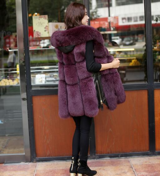 Splicing Long Furry Faux Fox Fur Vest Fashion Women Overcoat - Red