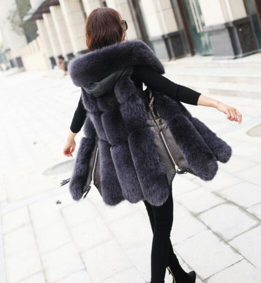 Splicing Long Furry Faux Fox Fur Vest Fashion Women Overcoat - Silvery