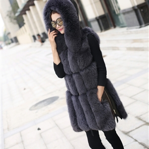 Splicing Long Furry Faux Fox Fur Vest Fashion Women Overcoat - Silvery