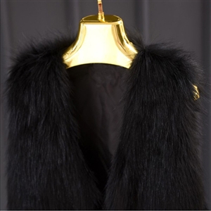 Super Cute Elegant Faux Fox Fur Vest Fashion Women Overcoat - Black