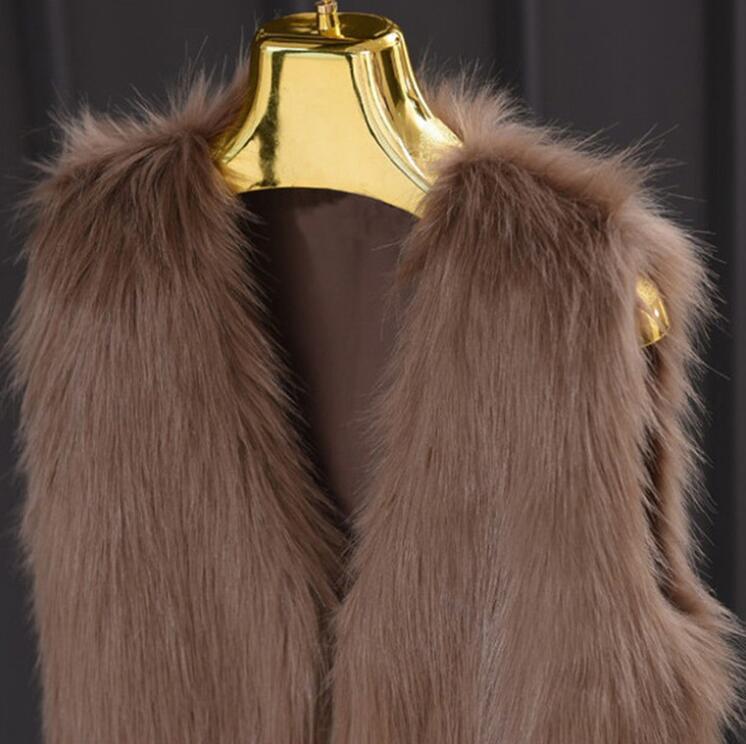 Super Cute Elegant Faux Fox Fur Vest Fashion Women Overcoat - Brown