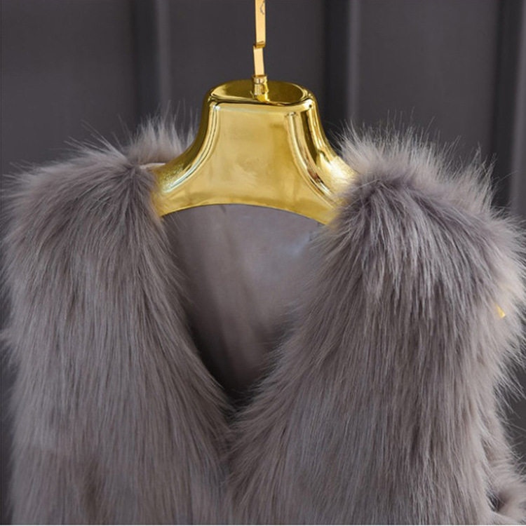 Super Cute Elegant Faux Fox Fur Vest Fashion Women Overcoat - Grey