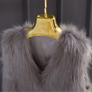 Super Cute Elegant Faux Fox Fur Vest Fashion Women Overcoat - Grey