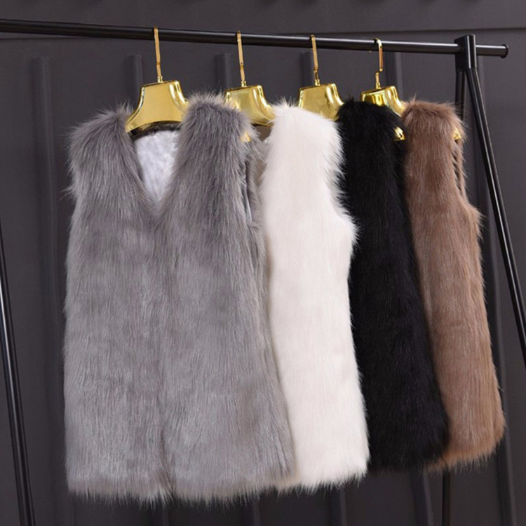 Super Cute Elegant Faux Fox Fur Vest Fashion Women Overcoat - Black