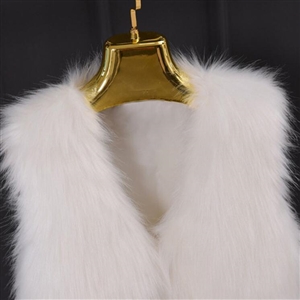 Super Cute Elegant Faux Fox Fur Vest Fashion Women Overcoat - White